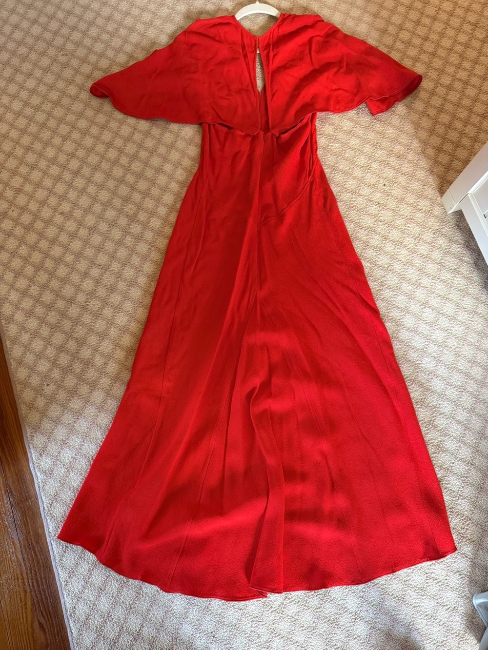 Victoria Beckham Red Midi Dress with Flutter Sleeves